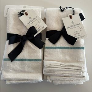 Hearth & Hand cream with teal stripe cloth napkins